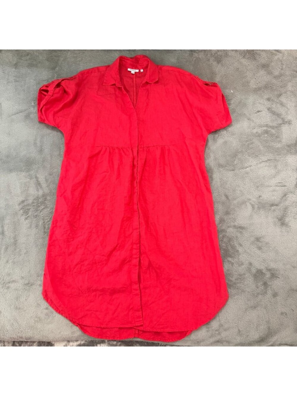 Chico's 100% Linen Shirt Dress Women's size 2.5 US 14 Red Pockets Short Sleeve